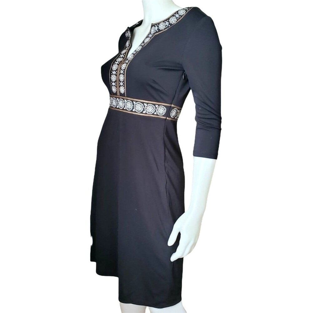Sigrid Olsen Sm Dress Y2K Sequin V-Neck Empire Waist Knee Length Petite Floral - Picture 9 of 12